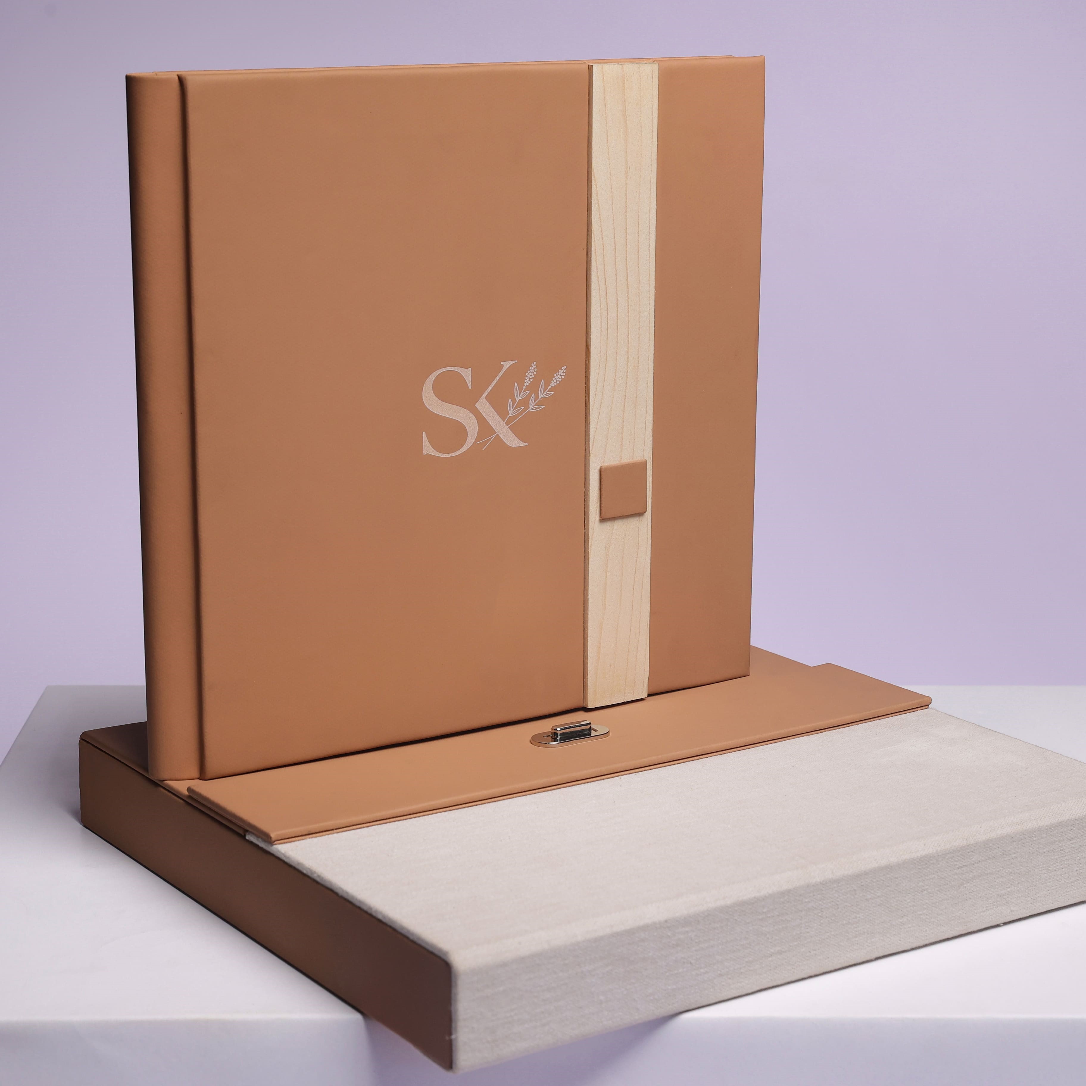 A soft-cover baby photo album
